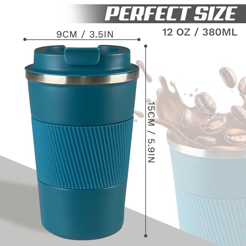 SPLMIFA Vacuum-Insulated Stainless Steel Travel Coffee Mug, Leak-Proof Reusable Coffee Cup with Lid - Keep Hot & Cold Drinks for Hours, Durable Thermos Tumbler for Men & Women (3rd-Blue, 12OZ)
