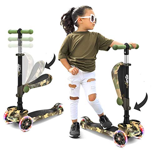 Image of Hurtle 3-Wheeled Scooter for Kids - Wheel LED Lights, Adjustable Lean-to-Steer Handlebar, and Foldable Seat - Sit or Stand Ride with Brake for Boys and Girls Ages 1-14 Years Old