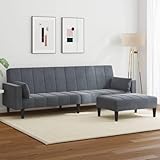 Teenpull Schlafsofa 2-Sitzer mit Fußhocker, Dunkelgrau Samt, Verwandlungsfunktion, Robustes Holzgestell, für Wohnzimmer, Gästezimmer, kleine Räume