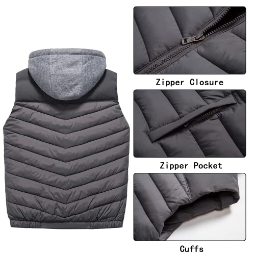 Msmsse Men'S Outerwear Vests Winter Outdoor Removable Hooded Padded Puffer Vest For Men Grey L thumb #2