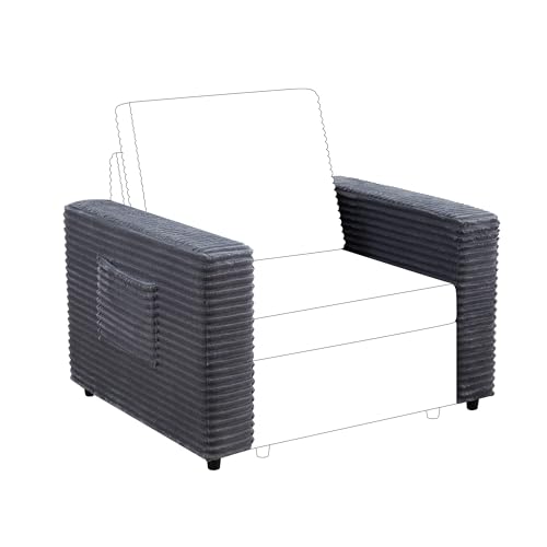 Image of RARZOE Plush Corduroy Armrests Module for Modular Sectional Couch, Grey