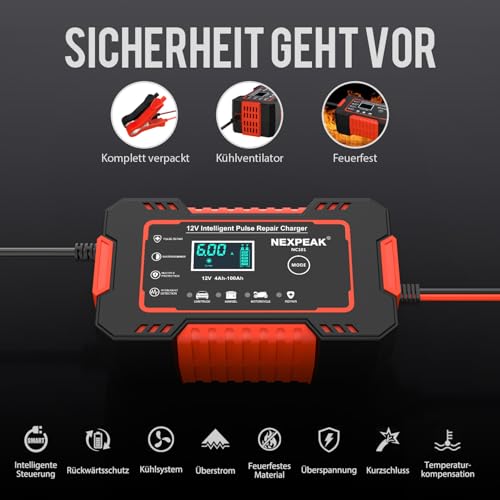 6A Autobatterie Ladegerät, Vollautomatisch für Auto Motorrad Boot Marine – Ansicht 4