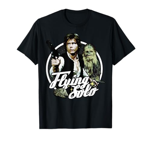T-Shirt Star Wars Han And Chewie Flying Solo avec imprimé rétro premium durable