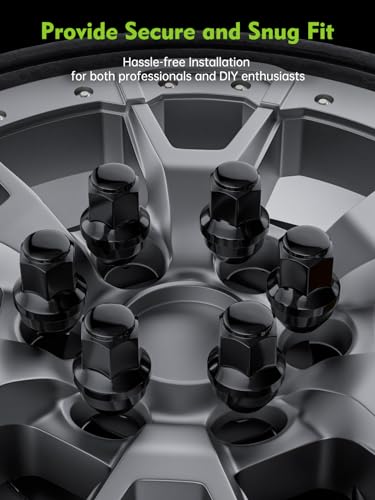 Image of AUTOPTIM M14x1.5 Lug Nuts - Replacement for 2015-2022 Ford F150, Expedition, 2015-2020 Lincoln Navigator, OEM Factory Style, Black 21mm Hex 1.8 inch Tall, One Piece Closed End Wheel Lug Nuts (24pcs)
