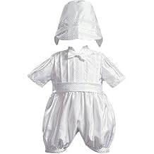 White Shantung Christening Baptism Romper with Hat