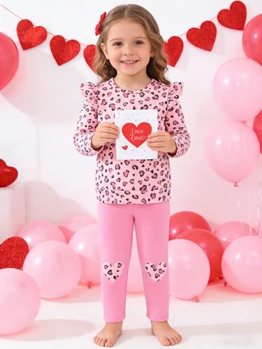 Image of Little Girls 2 Piece Outfits Ruffle Sleeve Unicorn Sweatshirts Top and Leggings Set School Outfits Kids Clothing Set