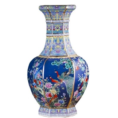 Vase coloré style Qianlong antique Jingdezhen et ornements fleurs oiseaux pour salon