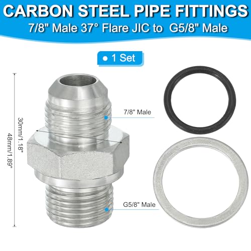 Image of PATIKIL Hex Reducing Nipple Connectors Pipe Adapter 7 /8 inch Male 37 Flare JIC x 5 /8 inch g Male, Pipe Fitting Reducer Nipple Adapter Plated Steel Hydraulic Fitting