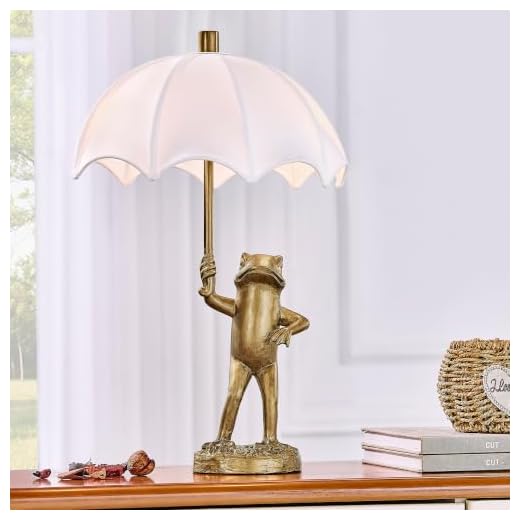 Gold Resin Frog Table Lamp with Shade