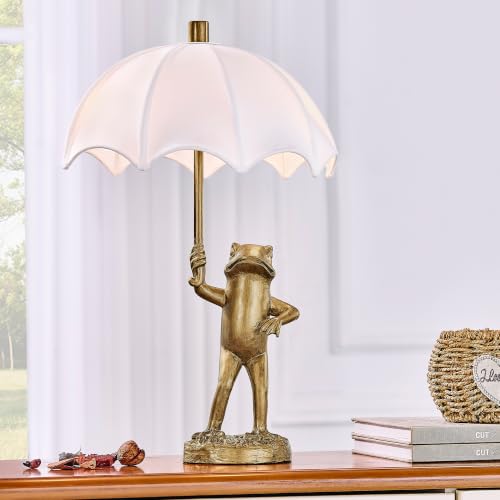 Crestview Collection 20.75 Gold Resin Frog Table Lamp with Umbrella Shade