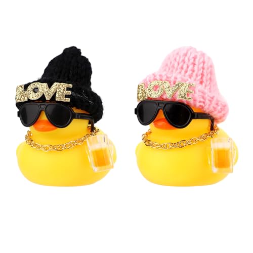 Fukaisu 2 Pz Paperelle Gomma Originali, Paperelle Gomma Fantastiche con Cappello Lavorato a Maglia Occhiali da Sole Collana Boccale di Birra Grazioso Accessorio Decorativo per Auto