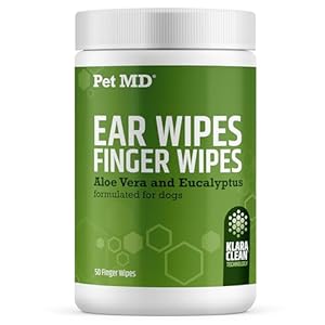 Dog Ear Cleaning Finger Wipes with Aloe Vera & Eucalyptus Oil – Veterinarian Formulated Pet Ear Wipes for Dog Ear Care – Made in USA – 50 Count