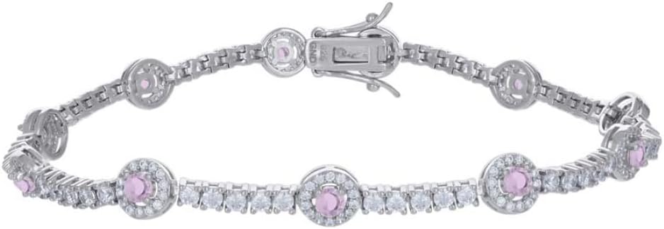 Diamond2Deal 925 Sterling Silver Pink White Cubic Zirconia Tennis Bracelet for Mom