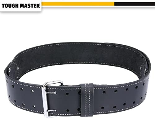 TOUGH MASTER Leather Work Belt 31-53 Heavy Duty Double Pin Strong Buffalo Saddle Leather for Tool Pouch Usage Builders, Carpenters, Electricians, Plumbers