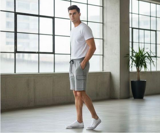 Image of Imsa Moda Men's Polycotton Relaxed Fit Shorts | Half Pant with Drawstring & 4 Pockets | Lightweight Casual Shorts for Men