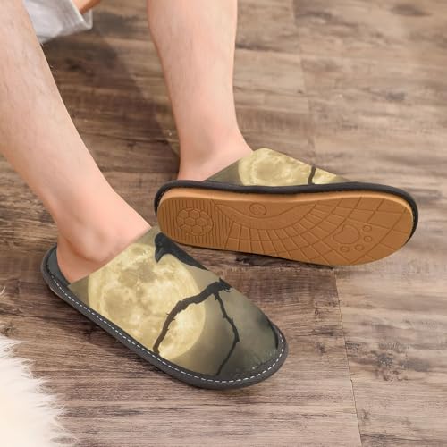 Silhouette Crow House Slippers for Women Men, Warm Slipper Rubber Sole Memory Foam Indoor Outdoor 4-54