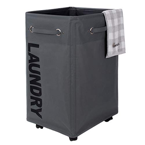 Caroeas 24 Inch Pro+ Wheeled Laundry Hamper Grey&Black Breathable Cover Heavy Duty Laundry Sorter Dirty Clothes Organizer Waterproof Foldable Laundry Basket Extra Large Laundry Bag #TOP4