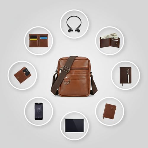 Image of Men's Leather Sling Bag Crossbody Messenger Shoulder Bag | Stylish Office Travel Side Bag with Multiple Compartments, Adjustable Strap & Secure Pockets for Daily Use