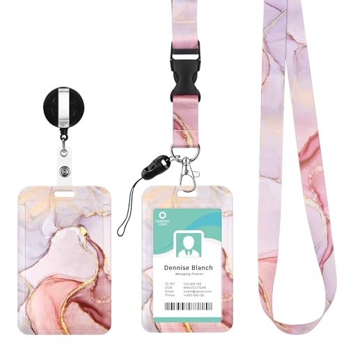 Porte Badge Cordon Tour de Cou, Porte-cartes avec Swivel Lobster Clasp Rétractable pour Cartes d'transport d'étudiant d'infirmière, Carte de Bureau (rose)