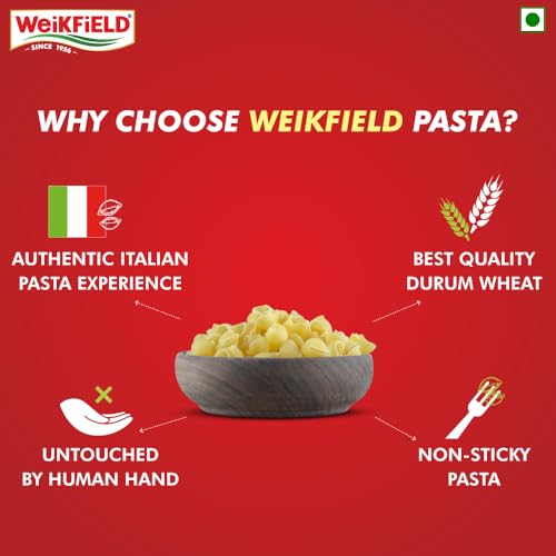 Image of Weikfield Shell Pasta | Healthy Pasta Made With 100% Durum Wheat Semolina | No Maida | Rich in Protein & Fibre | Non Sticky | 100% Vegetarian | 1Kg Pouch