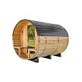 Backyard Discovery Paxton 4-6 Person Traditional Cedar Outdoor Barrel Sauna with Electric Sauna Heater, Front Porch, Sauna Rocks, Dry Heat, Steam Sauna, LED Lights, Wi-Fi Panel, Sauna Accessories