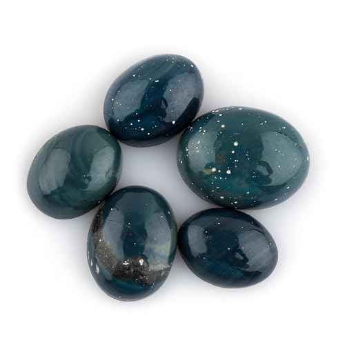 Natural Cabochons Loose Stone for Earrings Jewelry Making and Wire Wrapping Choose Stone | Oval Shape Stones | DIY Craft, Ring, Pendant Necklace Making (15-20mm size, Pack of 5, Blue Obsidian)