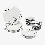 AmazonBasics 18-Piece Kitchen Dinnerware Set, Dishes, Bowls, Service for 6, Cursive