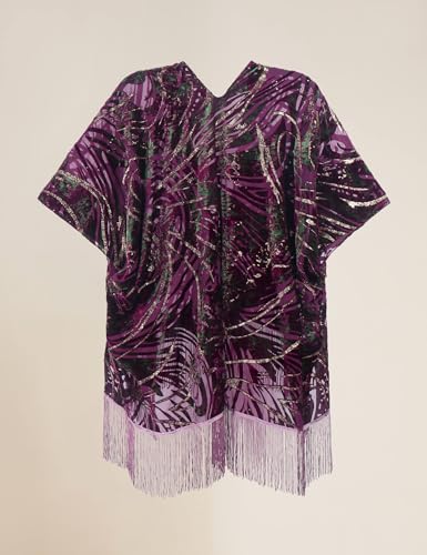 Image of MJ SERECA Women's Burnout Velvet Kimono Cardigan Cover Up with Tassel