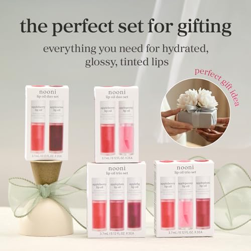 Image of NOONI Korean Lip Oil Set - Appleberry, Applepeony & Appleplum - Long-Lasting, Moisturizing, Revitalizing - Waterproof, No Peel Off, Stocking Stuffers (3EA, 0.12 fl oz)