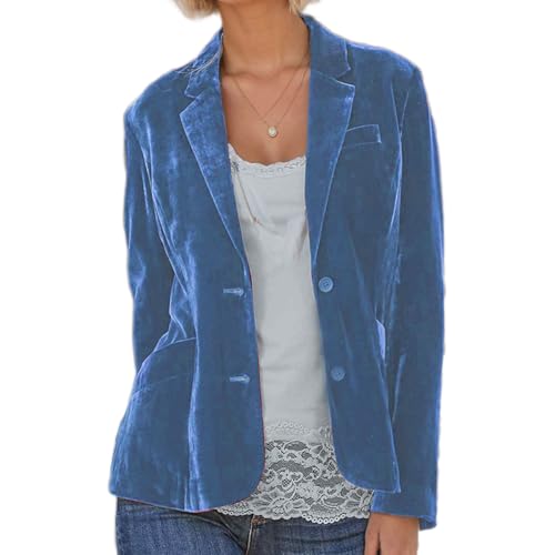 Women's Short Button Velvet Blazers Dressy Business Work Cropped Blazer Suit Jackets for Women Casual Cardigan