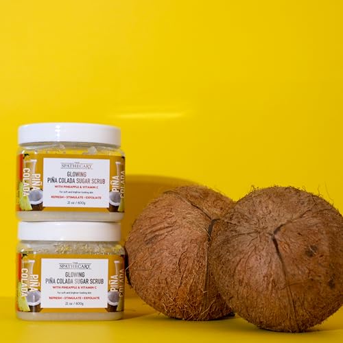 Image of Pina Colada Sugar Scrub - Exfoliating & Hydrating Body Scrub With Pineapple and Vitamin C for Softer, Glowing & Brighter Smooth Looking Skin, Body Care Exfoliator & Cleanser, 21 oz