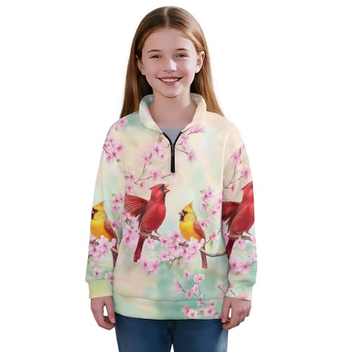 Image of AmzPrint Girls Graphic Quarter Zip Coat Long Sleeve Lightweight Oversized Athletic Running Hoodies For Kids Teen Girls