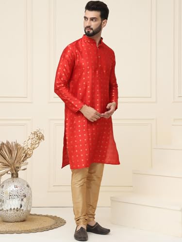 Image of SOJANYA (Since 1958 Men's Silk Blend Booti Kurta with Gold Churidaar Pyjama