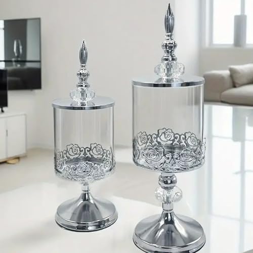 Pot en verre décoratif de salon avec couvercle et métal robuste - 5