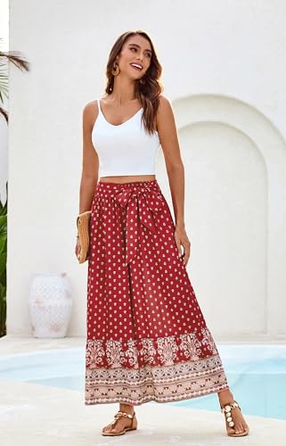 GRACE KARIN Women's 2025 Summer Wide Leg Palazzo Pants Elastic High Waisted Boho Casual Flowy Beach Pants with Pockets4