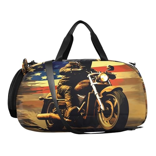 American Flag Motorcycle Kids Overnight Sports Duffel Bags with Shoe Compartment & Wet Pocket Travel Sport Gym Bag for Girls Boys2