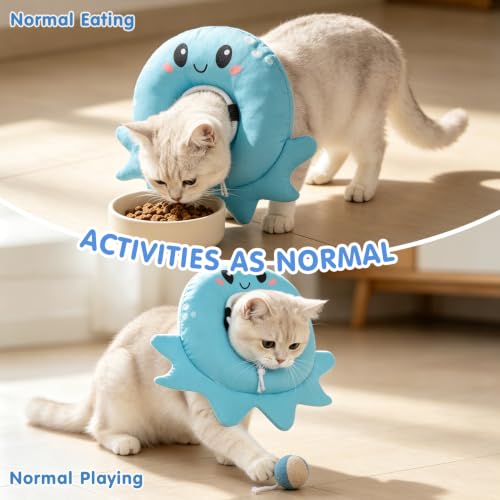 Image of BEAUTYZOO Cat Cone Collar Soft,Cat Donut Recovery Collar After Surgery to Stop Licking,Kitten E Collars Neck Pillow Cone for Cats,Adjustable Elizabeth Pet Collars for Puppy Small Dogs,Blue Octopus S