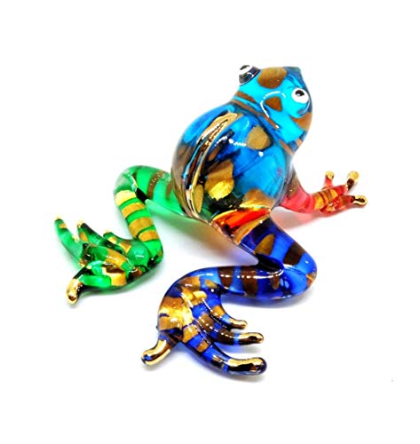 Handmade Mini 2" Cute Multicolor Frog Figures Blown Glass Art,