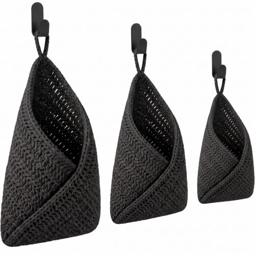 Image of Honeydak 3 Hanging Baskets, Black, Triangle, Cotton Rope