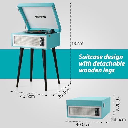 Standing Record Player with Legs, 3 Speed Vinyl LP Player Bluetooth Vintage Turntable with Built-in Speakers USB Input& Recorder, RCA Out, AUX in, Turquoise - Les Beatles, Paul McCartney, John Lennon, RIngo Starr, George Harrison Standing Record Player with Legs, 3 Speed Vinyl LP Player Bluetooth Vintage Turntable with Built-in Speakers USB Input& Recorder, RCA Out, AUX in, Turquoise – Image 3