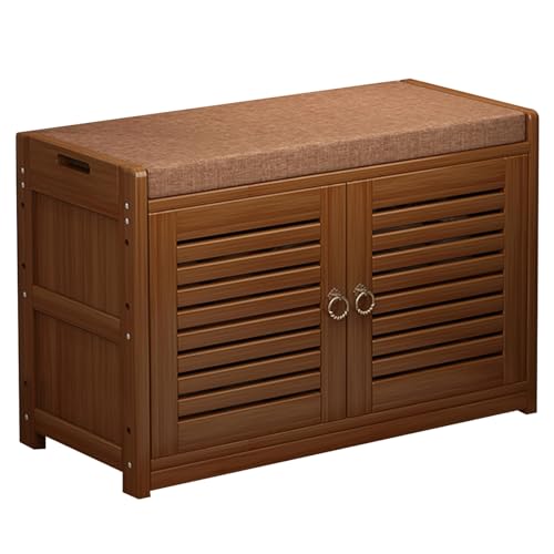 Banc de Rangement pour Chaussures en Bambou Meuble Entree Coussin Assise Tai