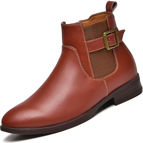 Image of Lvptsh Women’s Classic Ankle Boots Side Zipper Leather Chelsea Boots Ladies Walking Booties Low Heel Casual Comfortable Short Booties,RedBrown,EU40