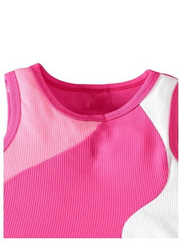 SweatyRocks Girl's Cute Colorblock Tank Top Round Neck Slim Fit Summer Crop Top3