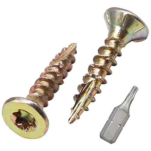 SKIR'CO (100 pezzi) Viti per legno gialle in acciaio zincato 3,0 x 16 mm, testa svasata, testa Torx, tipo 17, viti per truciolare