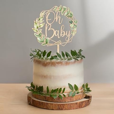 Party to Be Oh Baby Cake Topper in Wood Baby Shower Party Greeny Cake Decoration (Design 01) Cover