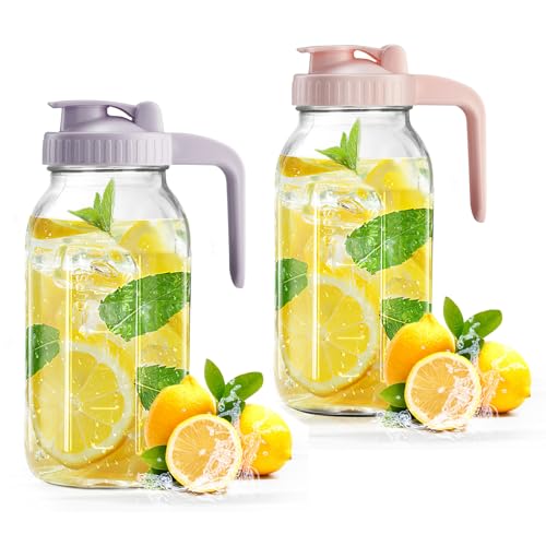 Image of Mason Jar with Pour Spout Lid V-shaped, 2 Quart Iced Tea Pitcher Double Leak Proof, 64 oz Drink Pitcher for Breastmilk, Sun Tea, Juice, Coffee Creamer, Formula Pitche