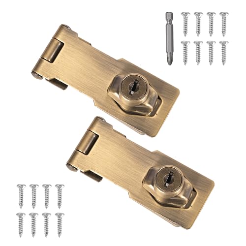 Image of 2 Pcs keyed Hasp Lock,4 inch keyed hasp Locks Twist knob keyed Locking hasp for Cabinet Small Door,Hasp Lock with Keys,Metal Safety Hasp Latches (2 Pcs Bronze, 4 inch)
