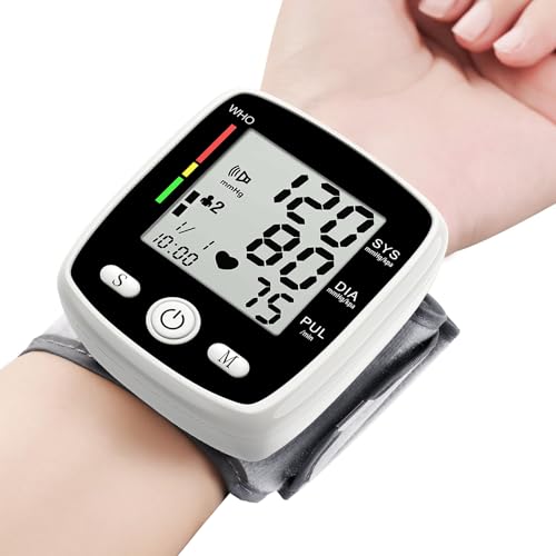 MBUPAI Blood Pressure Monitor Digital Wrist BP Machine Automatic BP Cuff (5.3 to 7.7 in) with 2 Users 180 Memory Voice Large LCD Display Adjustable Cuff USB Charging Carrying Case, Black