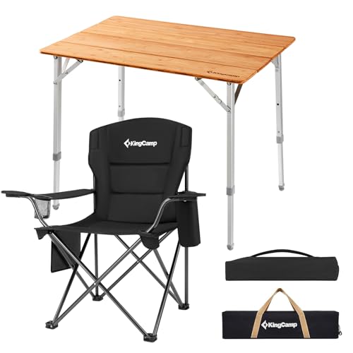 KingCamp �L�����v �e�[�u�� �܂肽���� 2�_�Z�b�g �A�E�g�h�A�`�F�A�t�� �A�E�g�h�A �o���u�[ �������� �V�R�Џ@�| ���[�e�[�u�� �R���p�N�g 4�� �g���s�v �ω׏d 80 kg ���[�t�� �s�N�j�b�N ���W���[ 100 x 65 x 45/52/