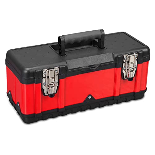Jack Boss Steel Tool Box 15.5- Inch Small Portable Tool Box Organizer With Built-In Short Non-Slip Handle Car Tool Box With Removable Tray … #TOP18